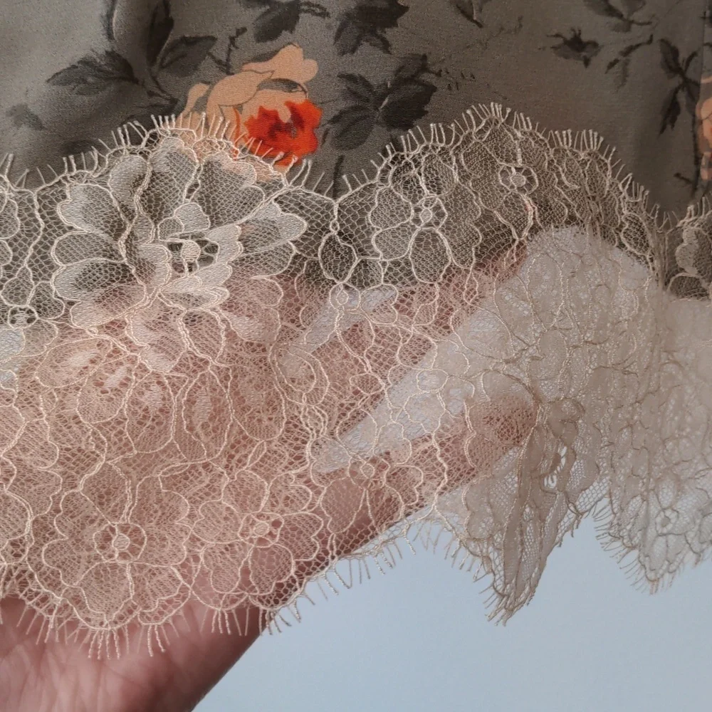 The Kooples Silk Floral Button Down Lace Hem Blouse xs - Picture 6 of 10